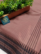Authentic Begumpur Handwoven Cotton Saree in Earthy Brown with Traditional Black Border | Lightweight Bengal Handloom Saree