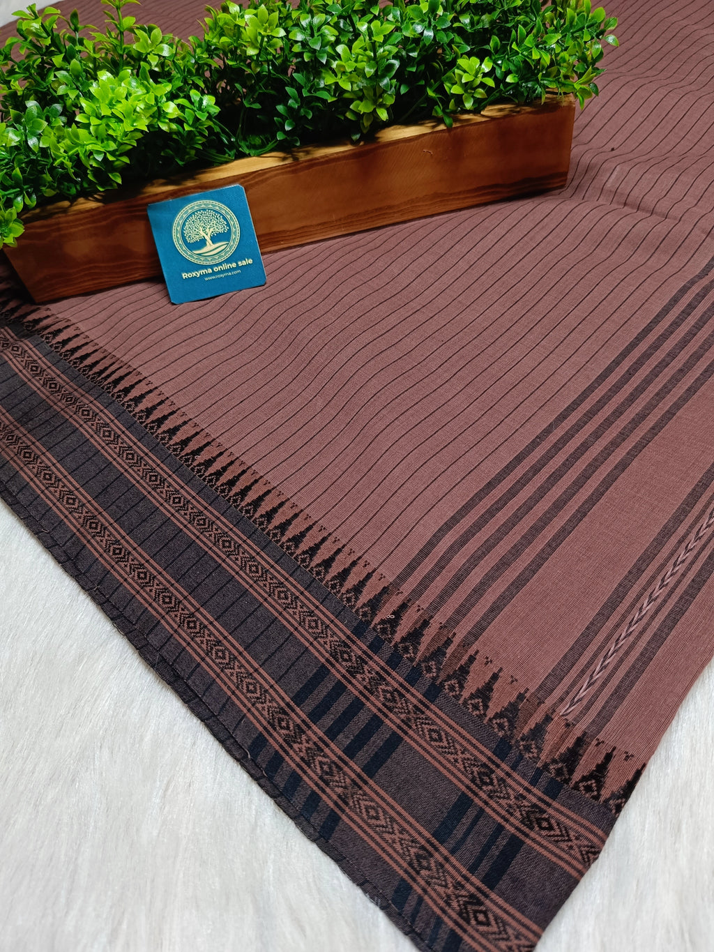 Authentic Begumpur Handwoven Cotton Saree in Earthy Brown with Traditional Black Border | Lightweight Bengal Handloom Saree