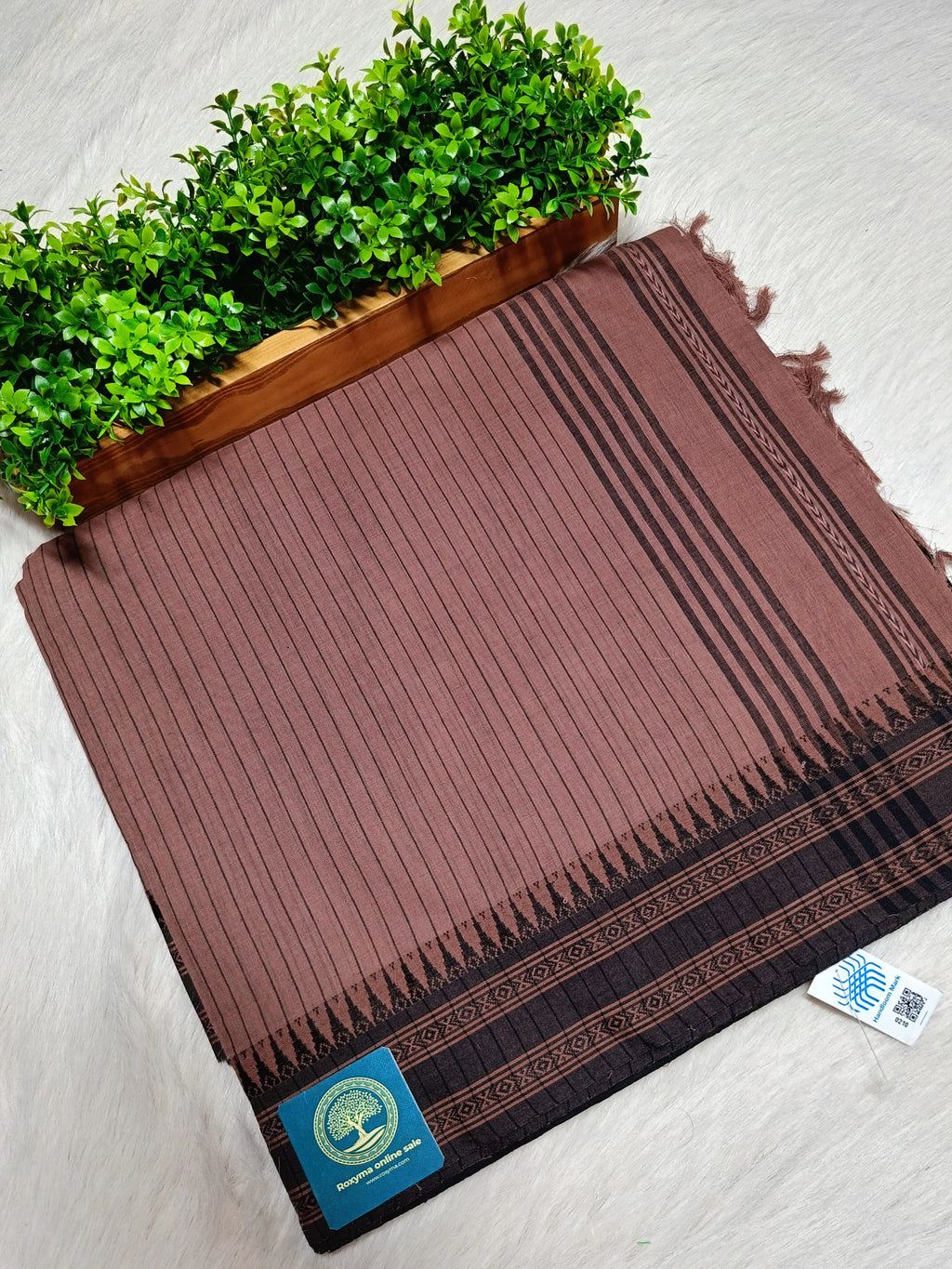 Authentic Begumpur Handwoven Cotton Saree in Earthy Brown with Traditional Black Border | Lightweight Bengal Handloom Saree