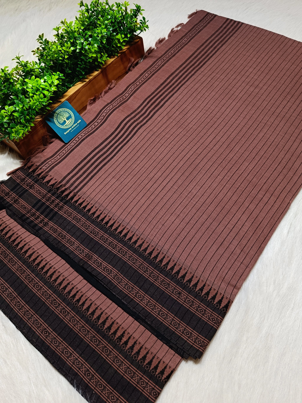 Authentic Begumpur Handwoven Cotton Saree in Earthy Brown with Traditional Black Border | Lightweight Bengal Handloom Saree