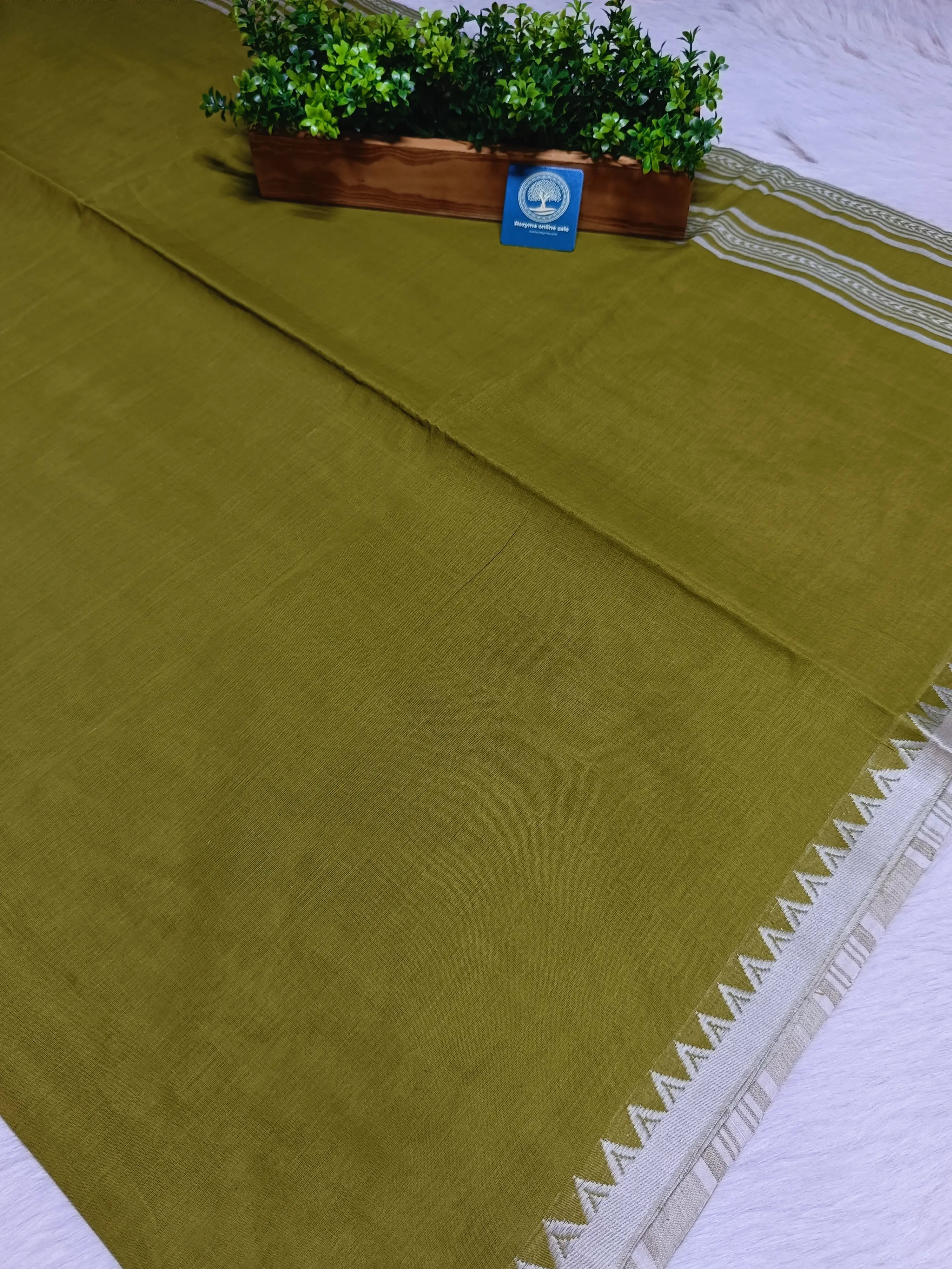 Authentic Begumpuri Handwoven Pure Cotton Saree in Olive Green with Traditional Begumpuri Border