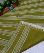 Authentic Begumpuri Handwoven Pure Cotton Saree in Olive Green with Traditional Begumpuri Border