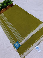 Authentic Begumpuri Handwoven Pure Cotton Saree in Olive Green with Traditional Begumpuri Border