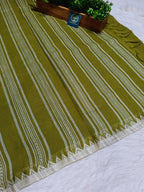 Authentic Begumpuri Handwoven Pure Cotton Saree in Olive Green with Traditional Begumpuri Border