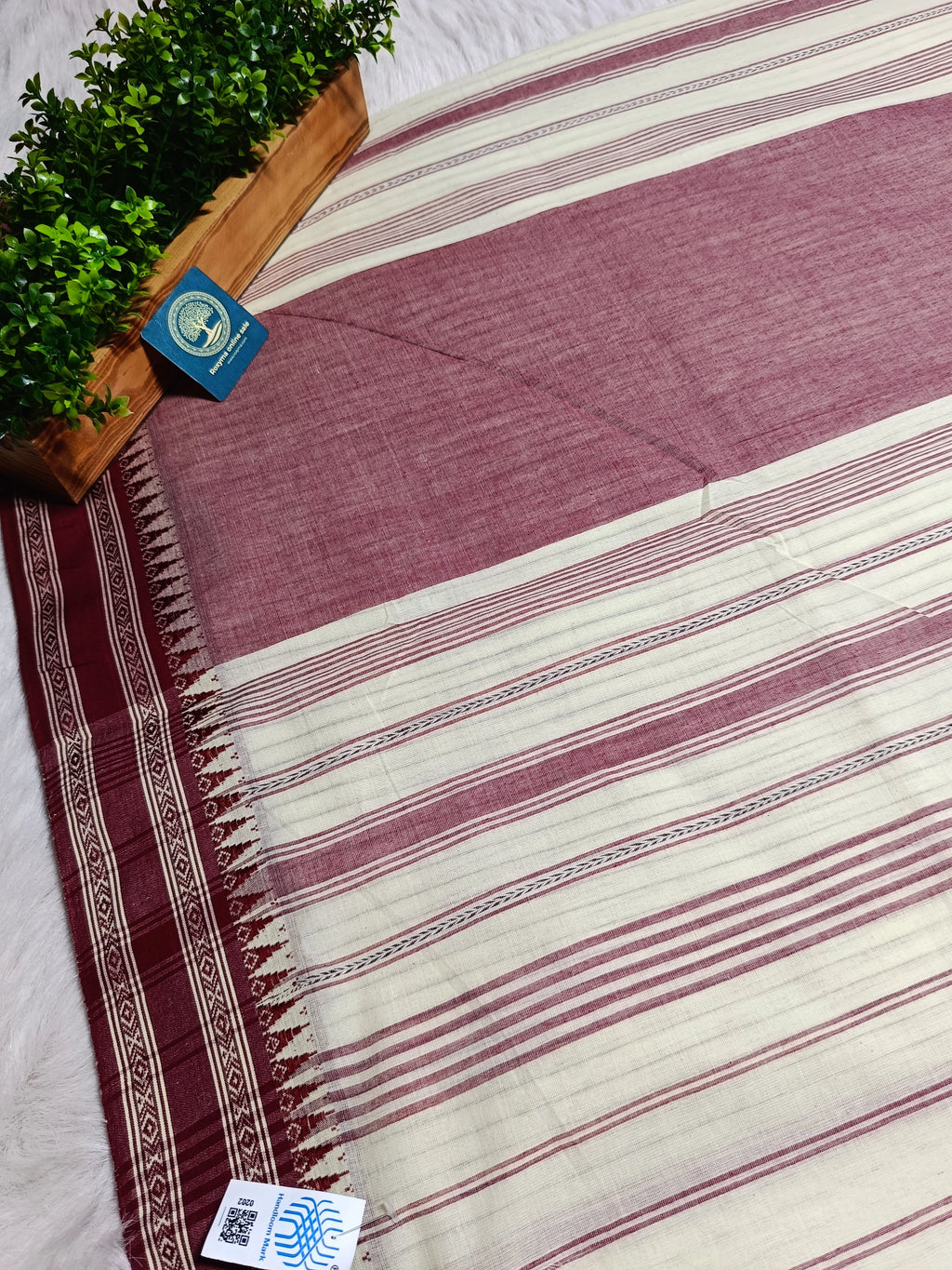 Begumpur Cotton Handloom Saree with Full Body Stripes and Handwoven Naksha Border | Authentic Bengal Handloom