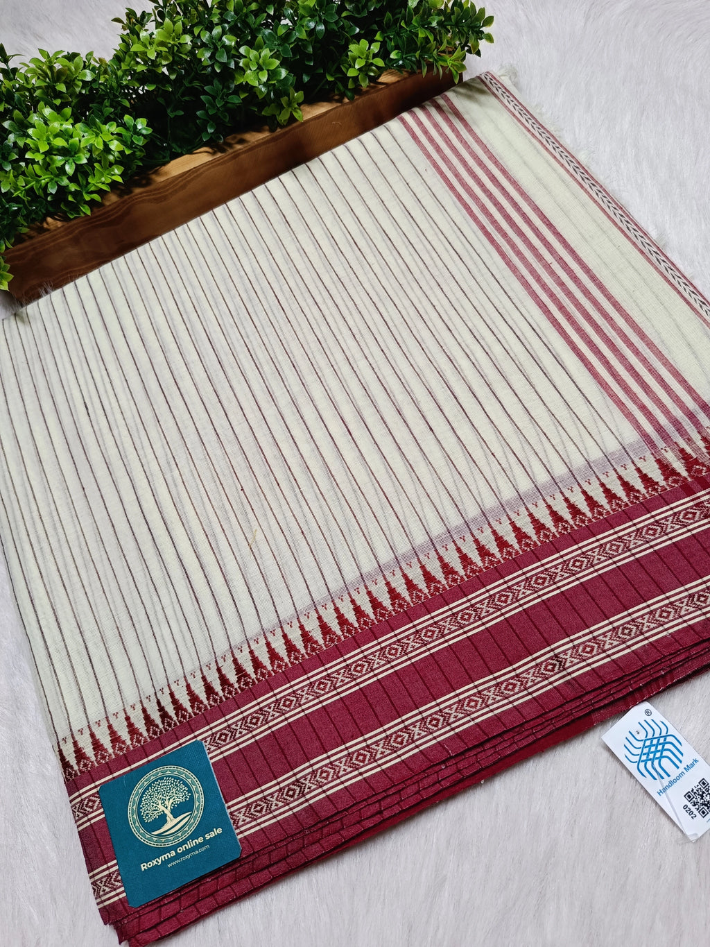 Begumpur Cotton Handloom Saree with Full Body Stripes and Handwoven Naksha Border | Authentic Bengal Handloom