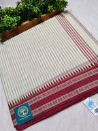 Begumpur Cotton Handloom Saree with Full Body Stripes and Handwoven Naksha Border | Authentic Bengal Handloom
