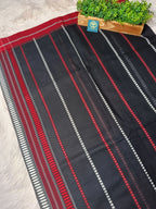 Begumpur Handwoven Cotton Saree – Black & Red Traditional Begumpuri Weave | Lightweight Bengal Handloom Saree