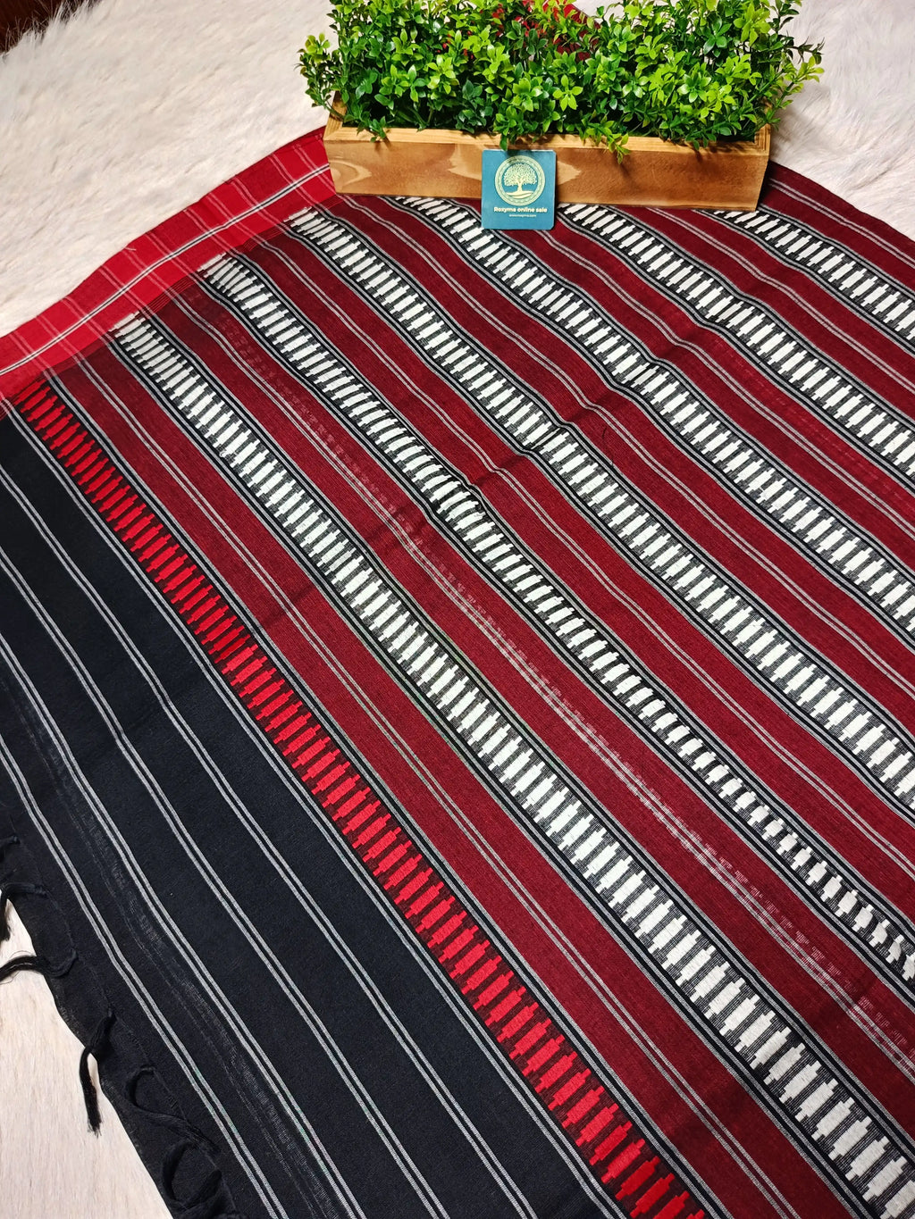 Begumpur Handwoven Cotton Saree – Black & Red Traditional Begumpuri Weave | Lightweight Bengal Handloom Saree