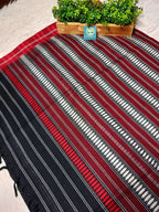 Begumpur Handwoven Cotton Saree – Black & Red Traditional Begumpuri Weave | Lightweight Bengal Handloom Saree