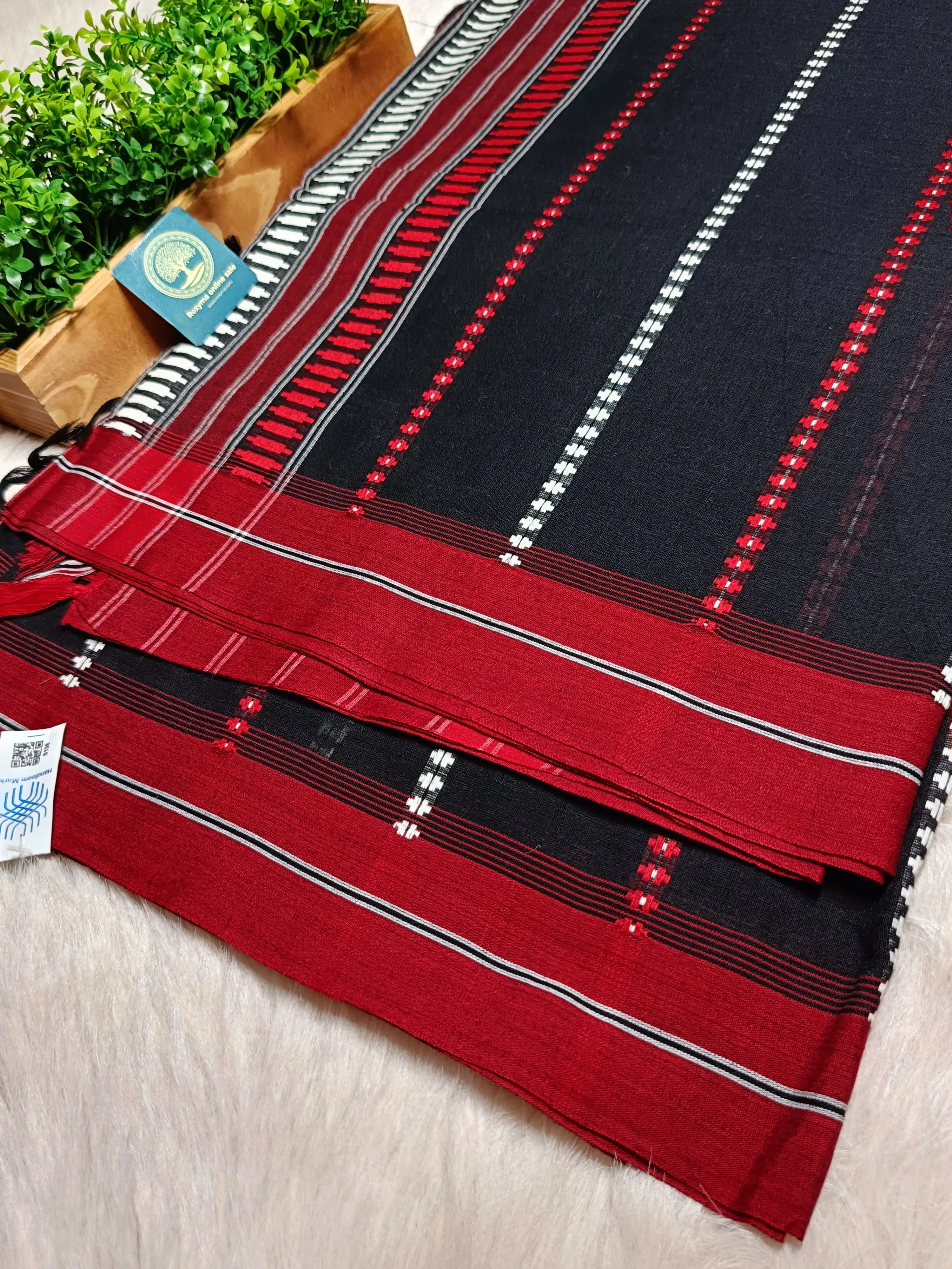 Begumpur Handwoven Cotton Saree – Black & Red Traditional Begumpuri Weave | Lightweight Bengal Handloom Saree