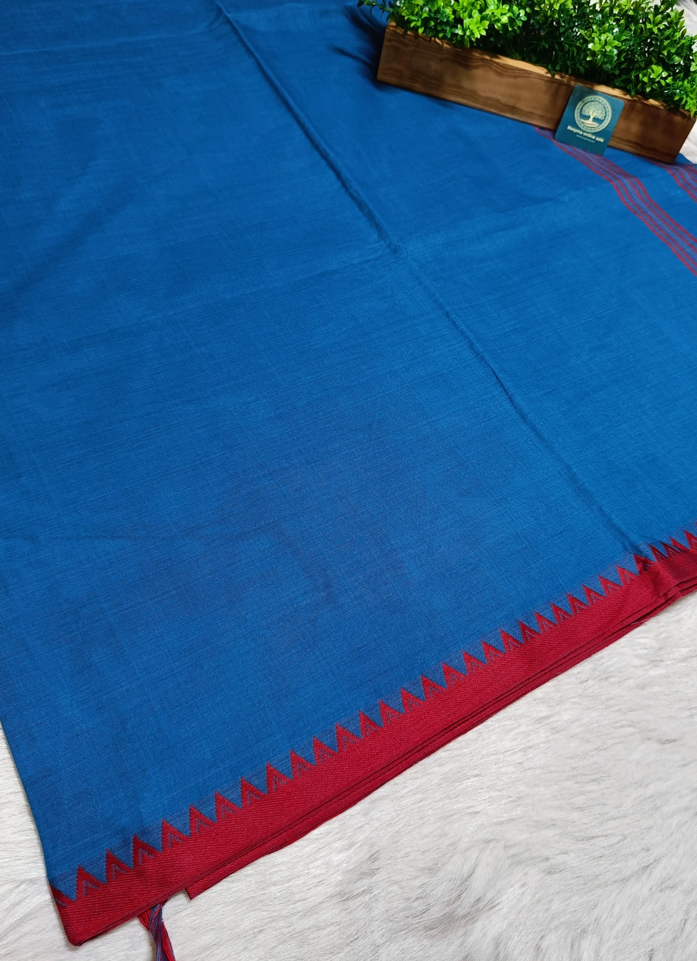 Begumpur Handwoven Pure Cotton Saree in Royal Blue with Red Begumpuri Border | Traditional Bengal Handloom Saree