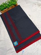 Begumpur Handwoven Pure Cotton Saree with Traditional Begumpuri Border | Black & Red Striped Handloom Saree
