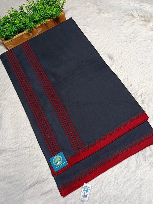 Begumpur Handwoven Pure Cotton Saree with Traditional Begumpuri Border | Black & Red Striped Handloom Saree