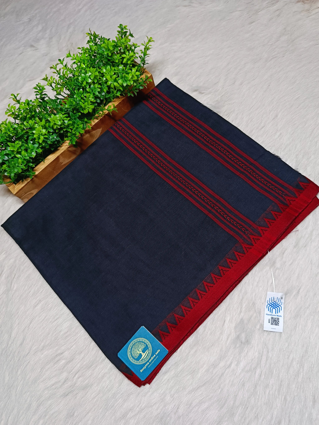 Begumpur Handwoven Pure Cotton Saree with Traditional Begumpuri Border | Black & Red Striped Handloom Saree