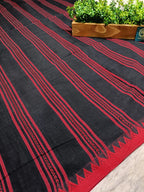 Begumpur Handwoven Pure Cotton Saree with Traditional Begumpuri Border | Black & Red Striped Handloom Saree