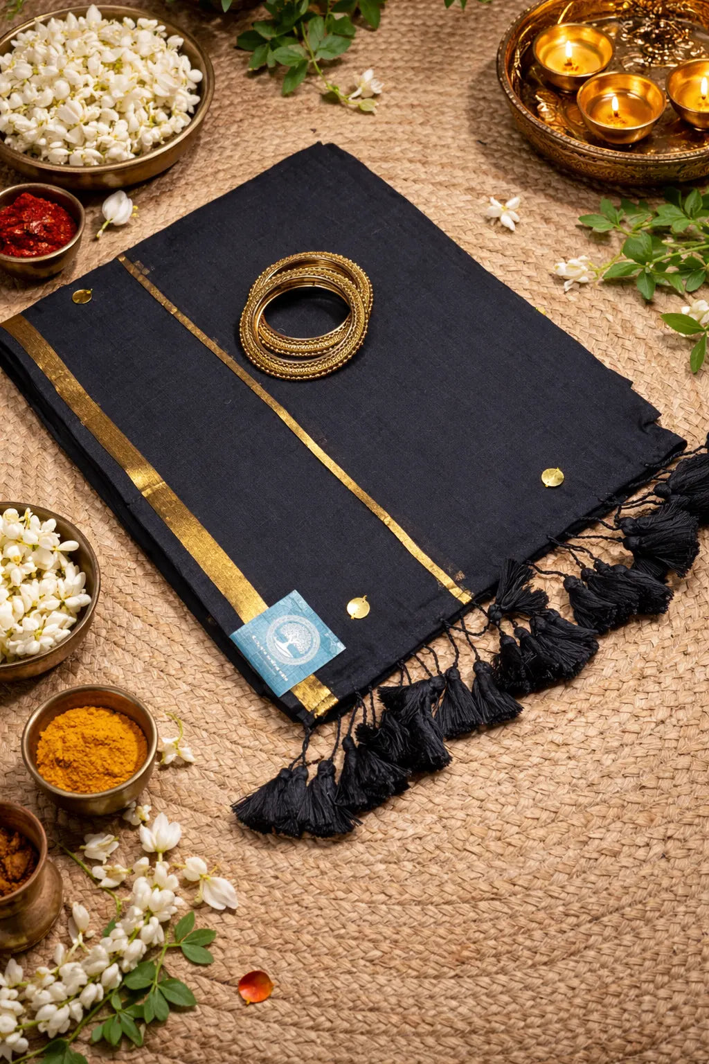 Roxyma Bengal Handloom Mull Cotton Saree with Zari Border And Sequined Work_3