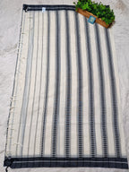 Classic Off-White Begumpur Handwoven Cotton Saree with Black Stripes & Contrast Border | Bengal Handloom Saree