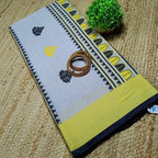 Elegant Grey Pure Cotton Handwoven Dola Bedi Jamdani Saree with Black & Yellow Traditional Motifs