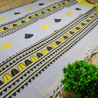 Elegant Grey Pure Cotton Handwoven Dola Bedi Jamdani Saree with Black & Yellow Traditional Motifs
