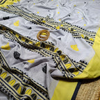 Elegant Grey Pure Cotton Handwoven Dola Bedi Jamdani Saree with Black & Yellow Traditional Motifs