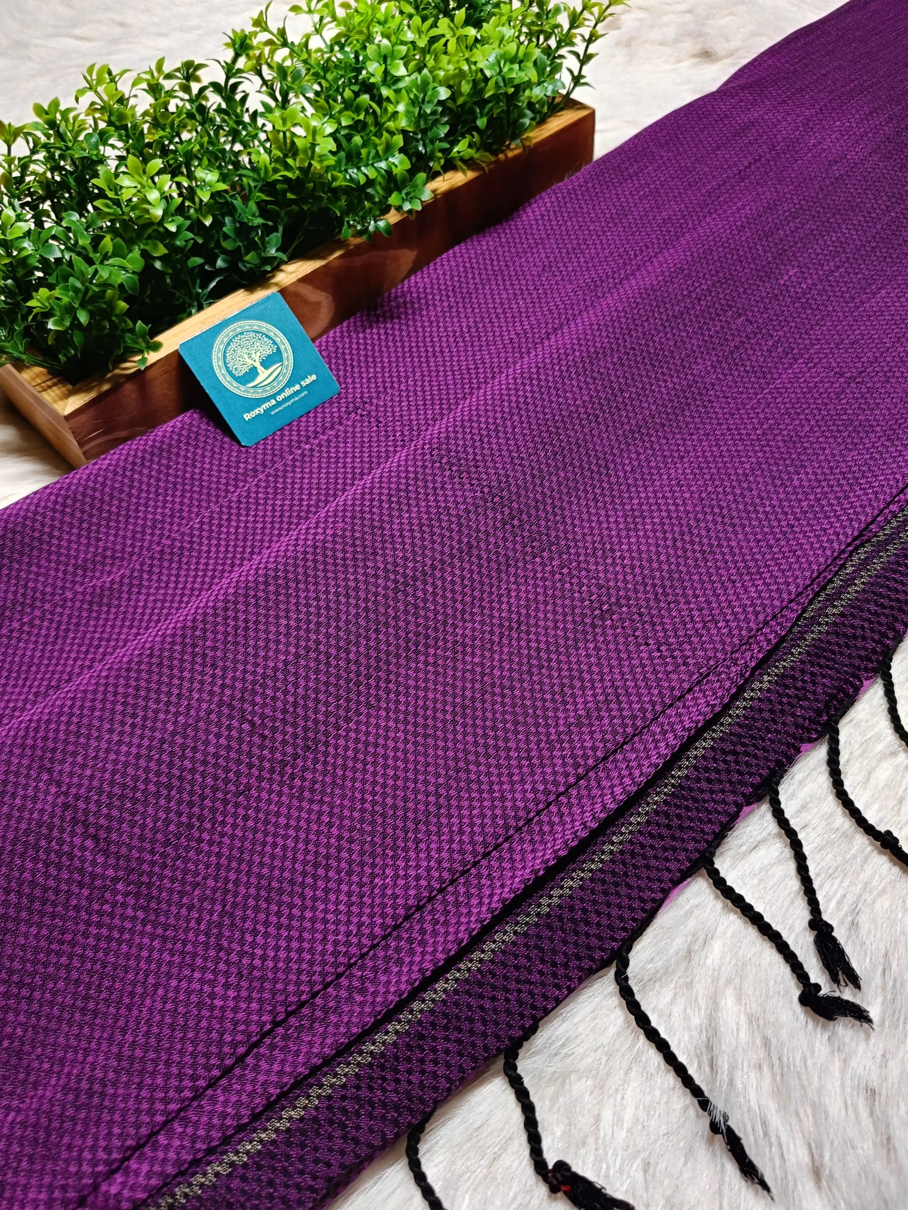 Elegant Violet Handloom Cotton Saree with Jacquard Weaving & Contrast Baby Pallu
