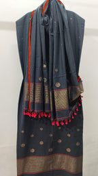 Black Jamdani Woven Cotton Unstitched Dress Material Set with Dupatta
