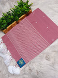 Handloom Cotton Baby Pink Saree with Contrast White Woven Butis