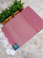 Handloom Cotton Baby Pink Saree with Contrast White Woven Butis