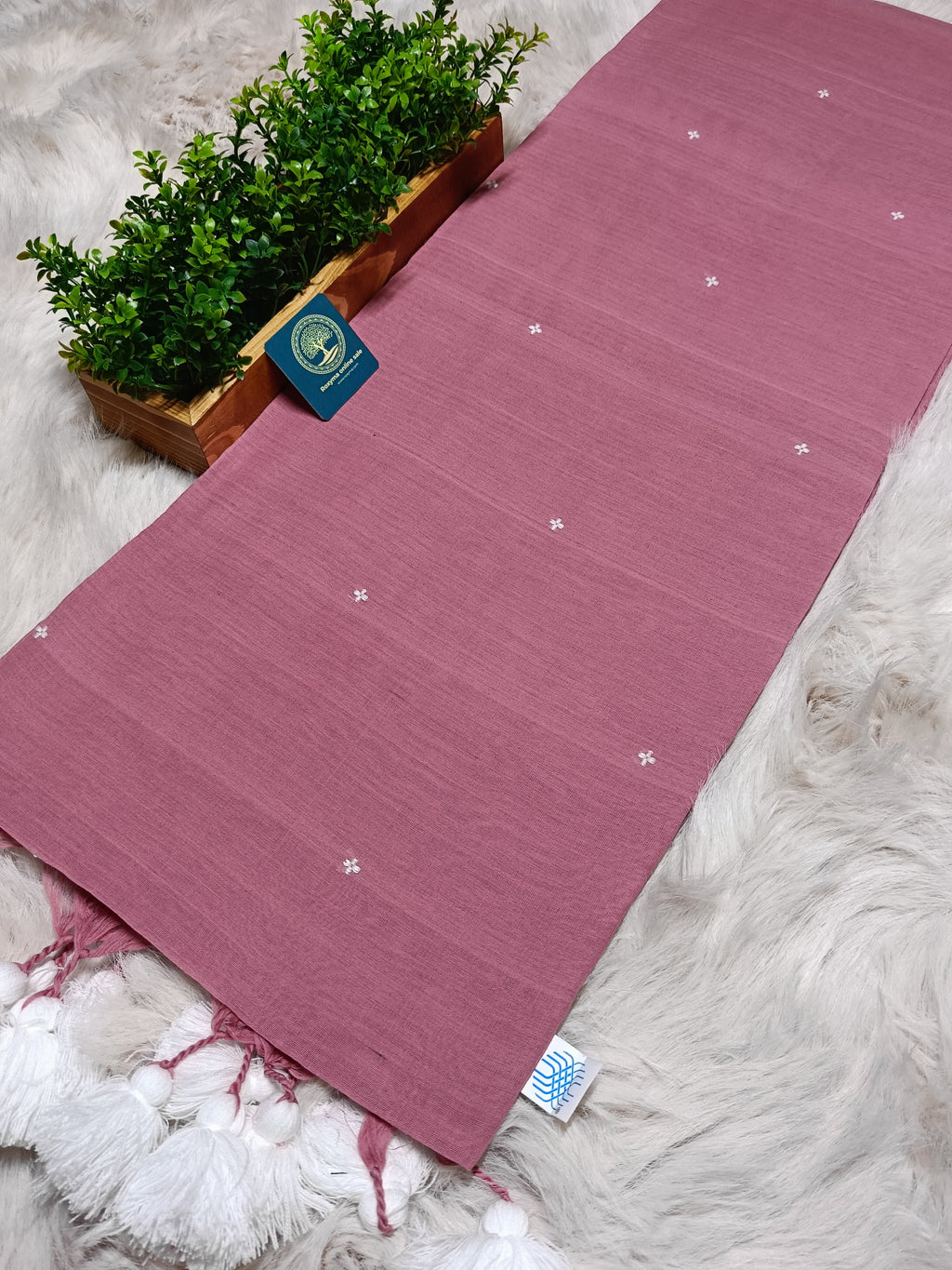 Handloom Cotton Baby Pink Saree with Contrast White Woven Butis