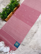 Handloom Cotton Baby Pink Saree with Contrast White Woven Butis