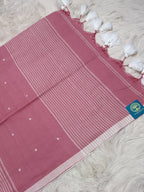 Handloom Cotton Baby Pink Saree with Contrast White Woven Butis