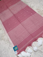 Handloom Cotton Baby Pink Saree with Contrast White Woven Butis