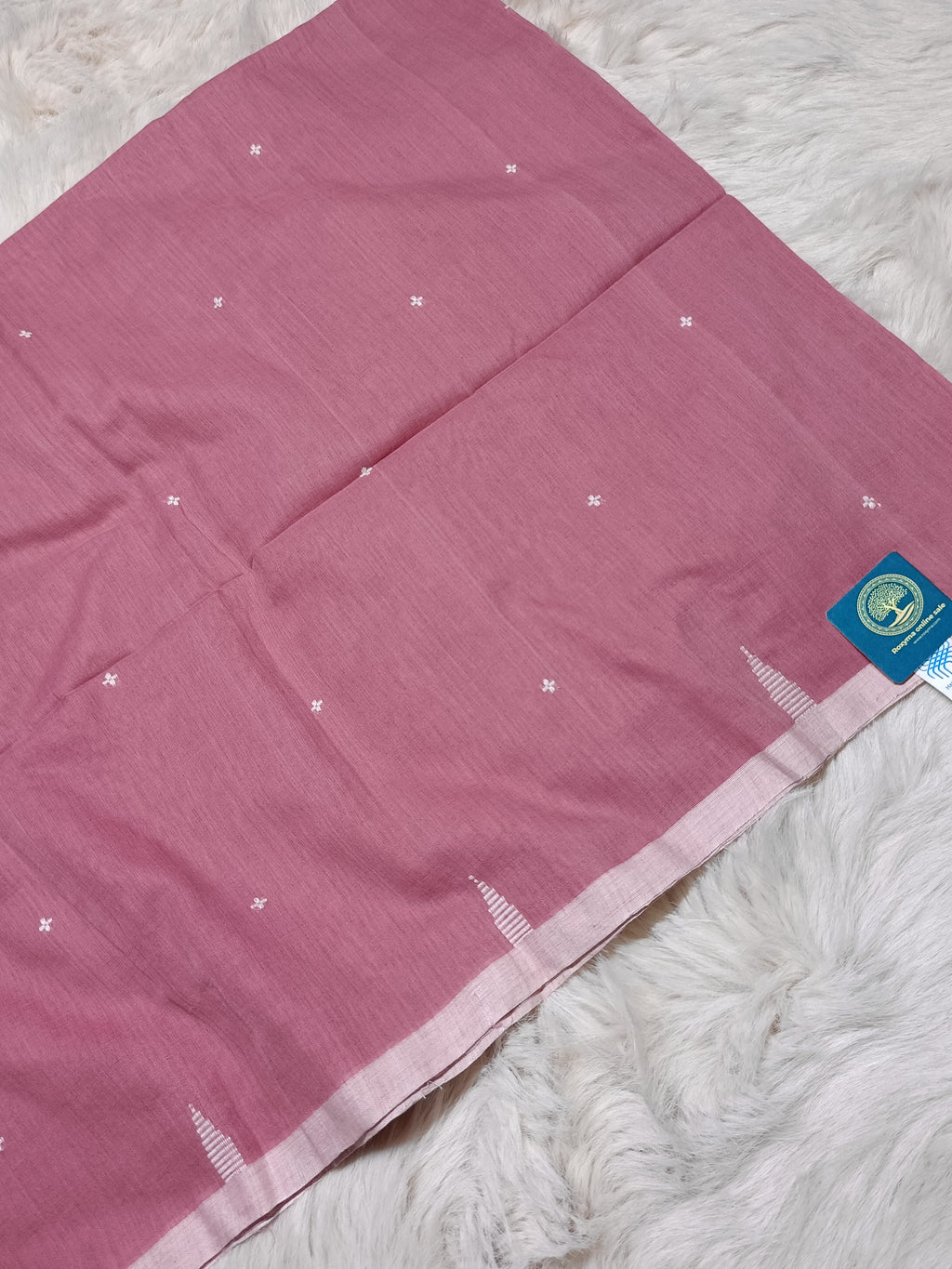 Handloom Cotton Baby Pink Saree with Contrast White Woven Butis