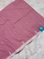 Handloom Cotton Baby Pink Saree with Contrast White Woven Butis