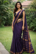 MRINALINI - Pure Bengal Handloom Cotton Saree With Copper Zari Naksha Border