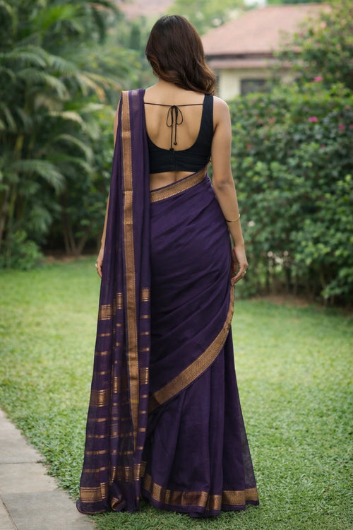 MRINALINI - Pure Bengal Handloom Cotton Saree With Copper Zari Naksha Border 1