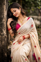 Off White Zari Mull Cotton Saree 3