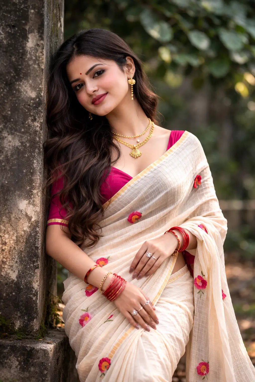 Off White Zari Mull Cotton Saree 2