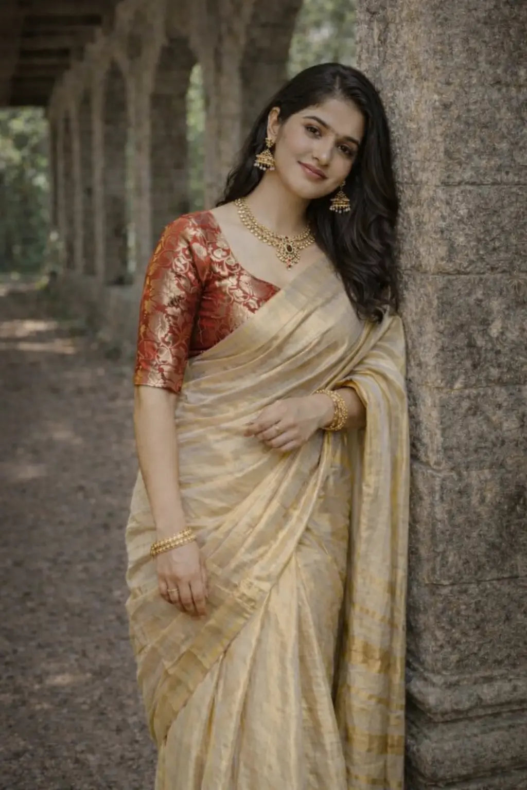Pavitra - Golden Tissue Modal Silk Saree