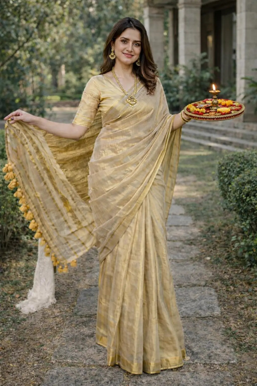 Pavitra - Golden Tissue Modal Silk Saree