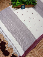Premium Bengal Pure Cotton Saree with Buti Work & Striped Pallu | Handloom Cotton Saree with Blouse Piece