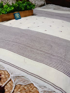 Premium Bengal Pure Cotton Saree with Buti Work & Striped Pallu | Handloom Cotton Saree with Blouse Piece