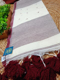 Premium Bengal Pure Cotton Saree with Buti Work & Striped Pallu | Handloom Cotton Saree with Blouse Piece
