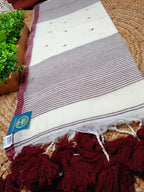 Premium Bengal Pure Cotton Saree with Buti Work & Striped Pallu | Handloom Cotton Saree with Blouse Piece