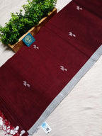 Premium Handwoven Cotton Jamdani Saree – Maroon with jamdani butties & Striped Pallu