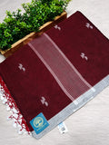 Premium Handwoven Cotton Jamdani Saree – Maroon with jamdani butties & Striped Pallu