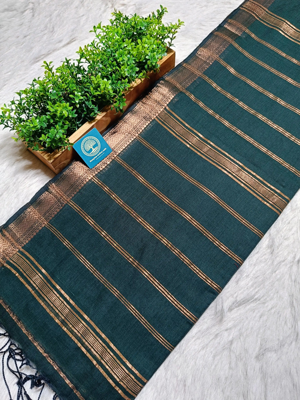 Premium Handwoven Cotton Saree with Tested Antique Zari Border | Elegant Dark Green Cotton Saree