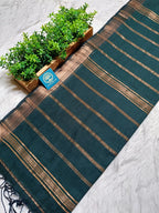 Premium Handwoven Cotton Saree with Tested Antique Zari Border | Elegant Dark Green Cotton Saree