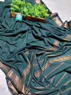 Premium Handwoven Cotton Saree with Tested Antique Zari Border | Elegant Dark Green Cotton Saree